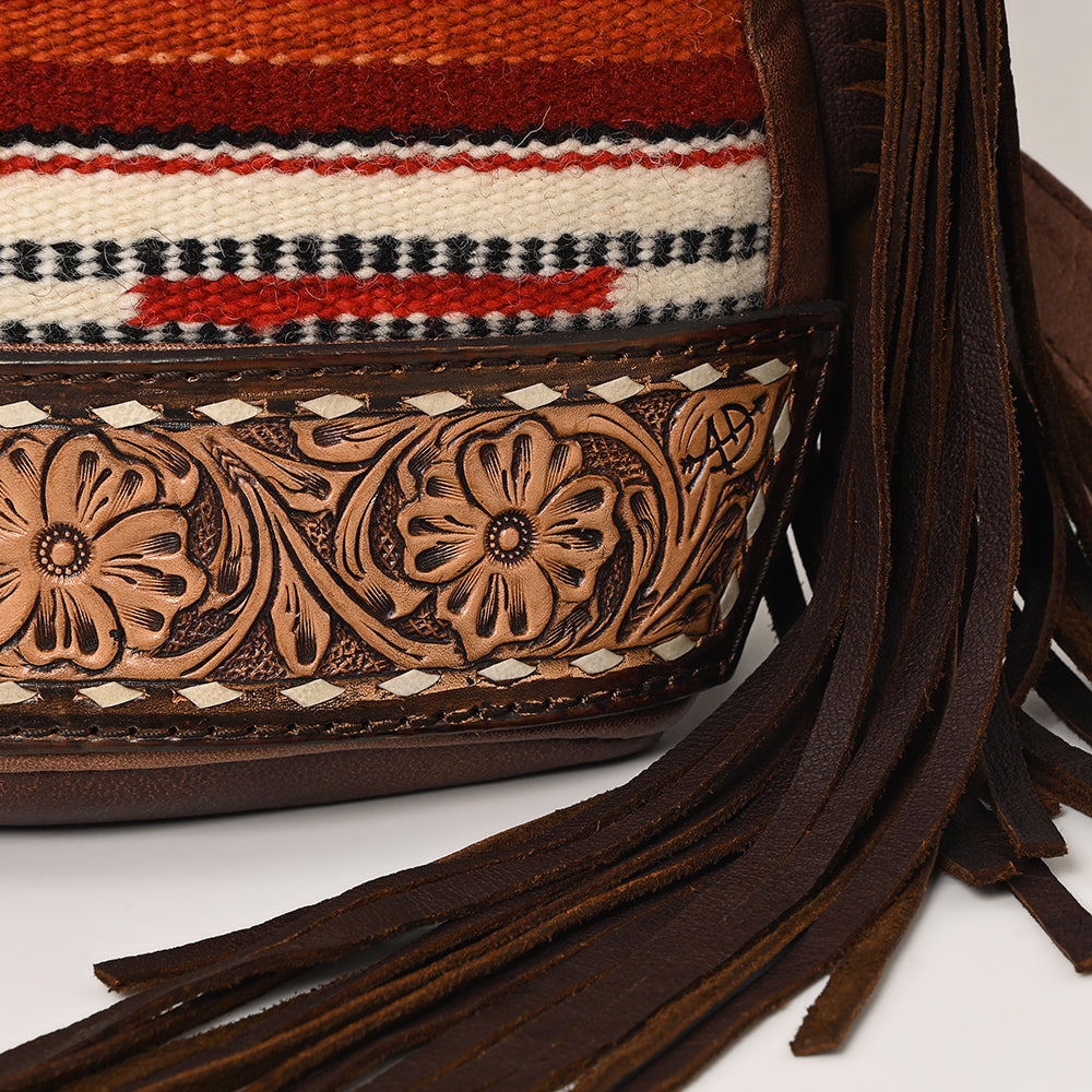 American Darling Handcrafted Western Leather Sling Bag with Floral Carved Design & Saddle Blanket Detail