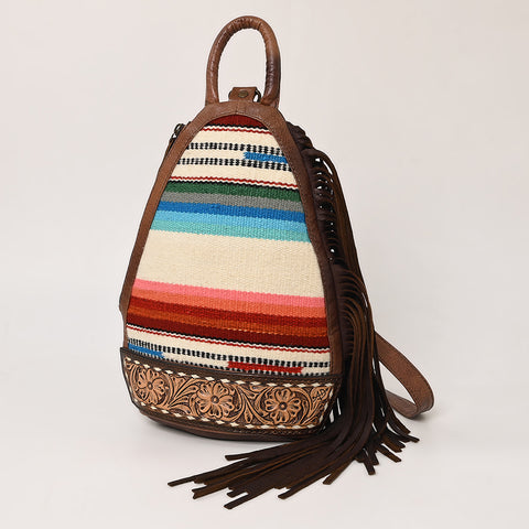 American Darling Handcrafted Western Leather Sling Bag with Floral Carved Design & Saddle Blanket Detail