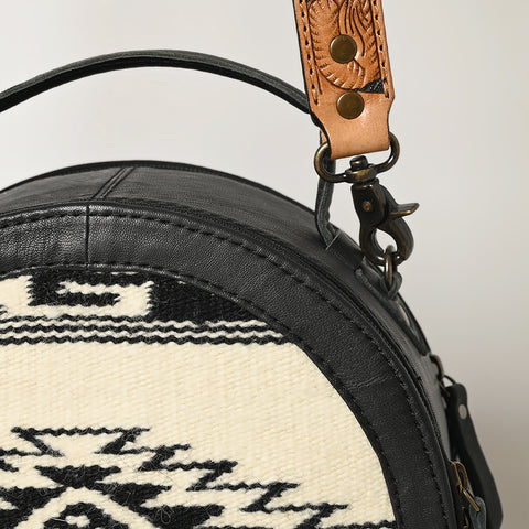American Darling Western Leather Canteen Bag with Hand Woven Saddle Blanket & Tooled Strap