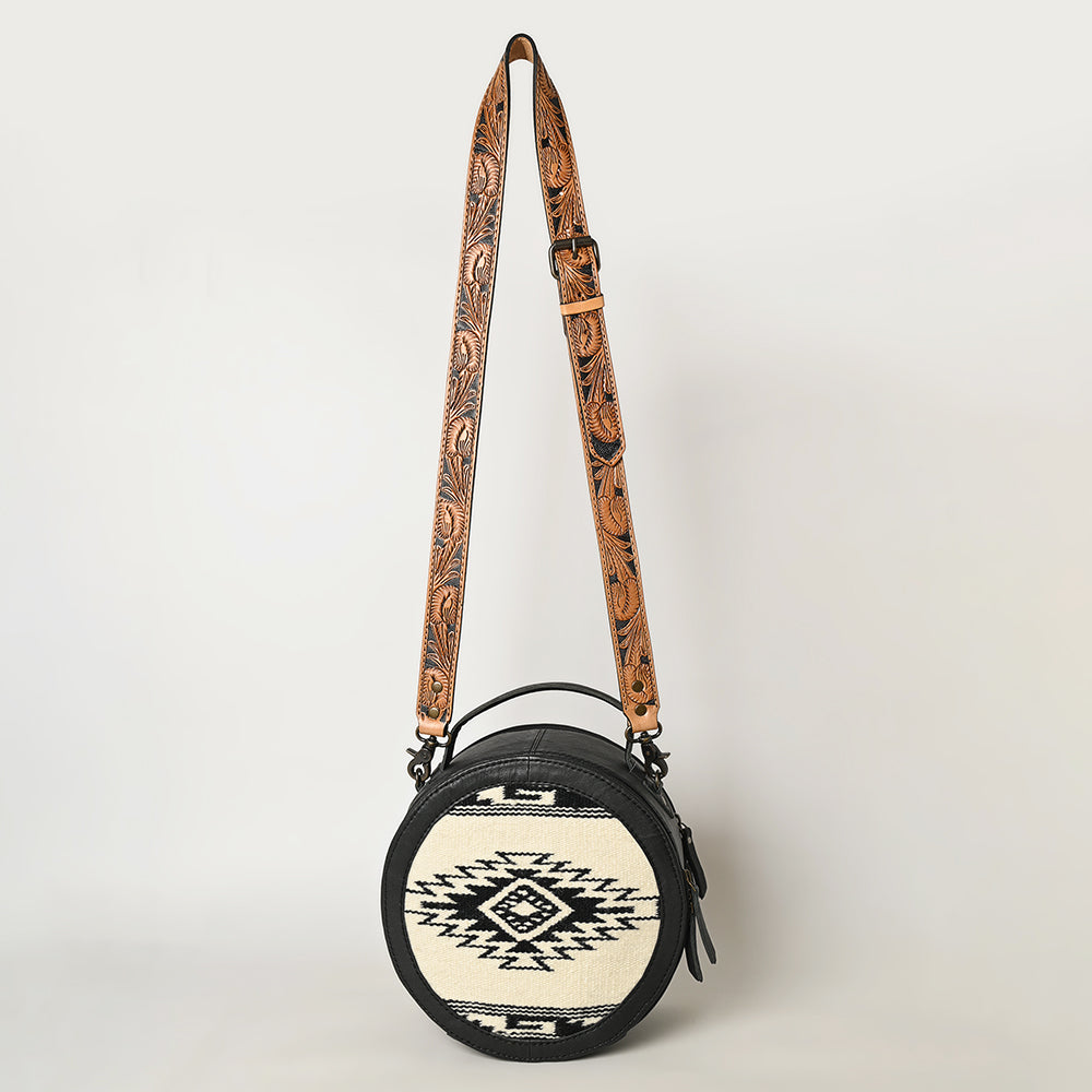 ADBG1391 Hand-Tooled Western Leather Canteen Bag with Wool Saddle Blanket - American Darling