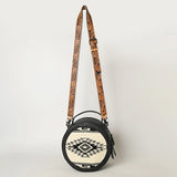 ADBG1391A Hand-Tooled Western Leather Canteen Bag with Wool Saddle Blanket - American Darling