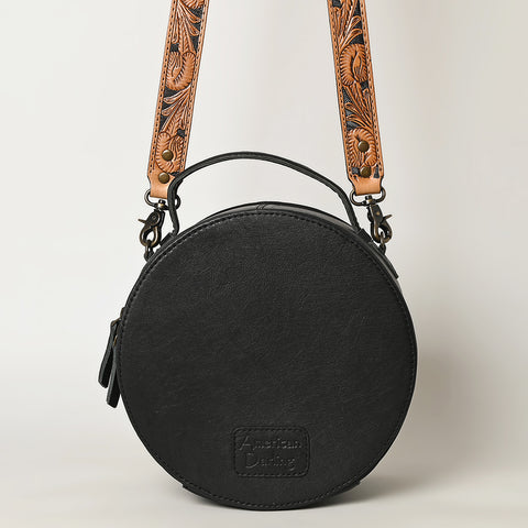 American Darling Western Leather Canteen Bag with Hand Woven Saddle Blanket & Tooled Strap