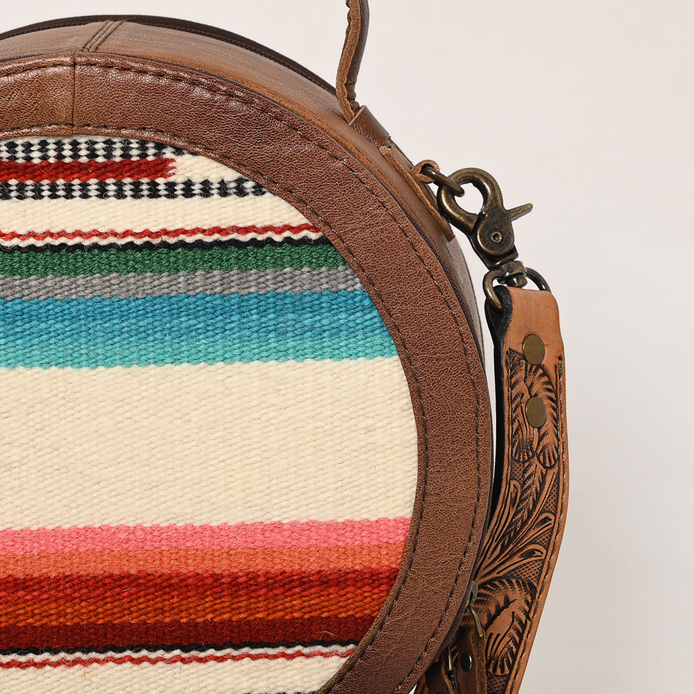 ADBG1391 Hand-Tooled Western Leather Canteen Bag with Wool Saddle Blanket - American Darling