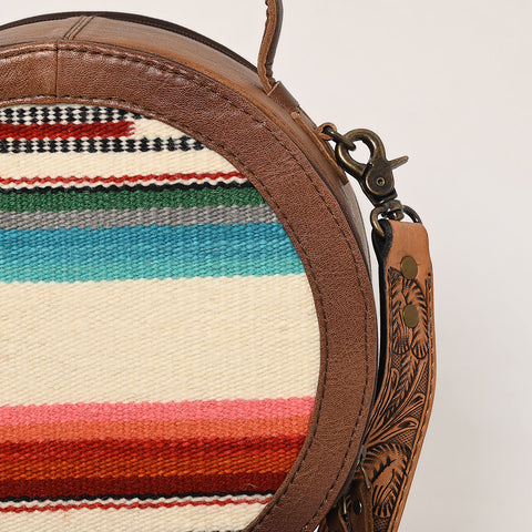 American Darling Western Leather Canteen Bag with Hand Woven Saddle Blanket & Tooled Strap