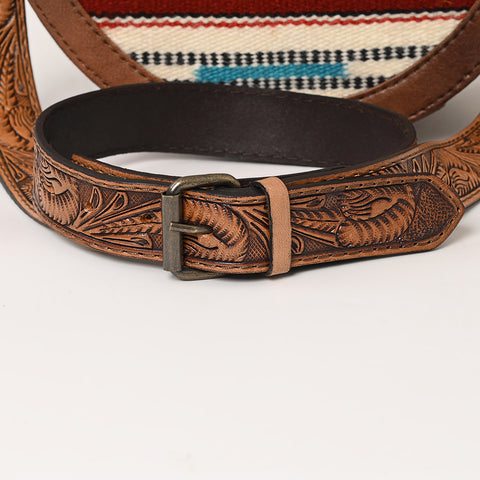 American Darling Western Leather Canteen Bag with Hand Woven Saddle Blanket & Tooled Strap