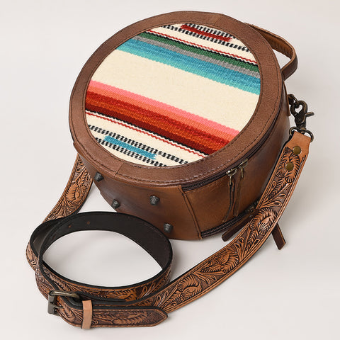 American Darling Western Leather Canteen Bag with Hand Woven Saddle Blanket & Tooled Strap