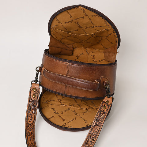 American Darling Western Leather Canteen Bag with Hand Woven Saddle Blanket & Tooled Strap