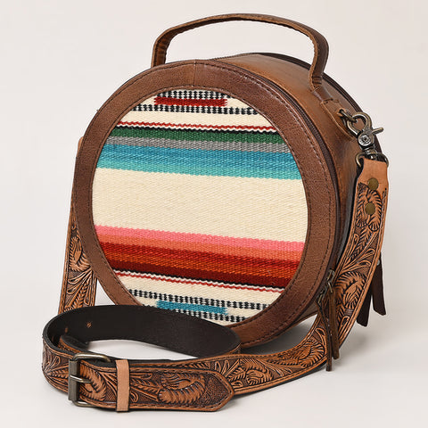 American Darling Western Leather Canteen Bag with Hand Woven Saddle Blanket & Tooled Strap