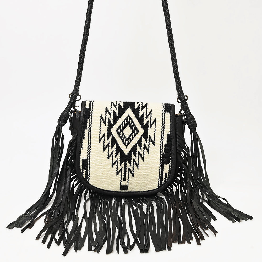 ADBG1392 Wool Saddle Blanket Crossbody Genuine Western Leather fringes Women Bag