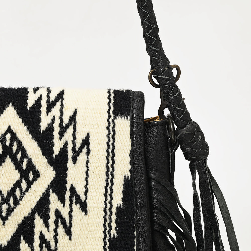 ADBG1392 Wool Saddle Blanket Crossbody Genuine Western Leather fringes Women Bag