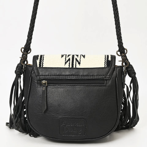 American Darling Western Leather Crossbody Bag with Fringe & Hand Woven Saddle Blanket Panel