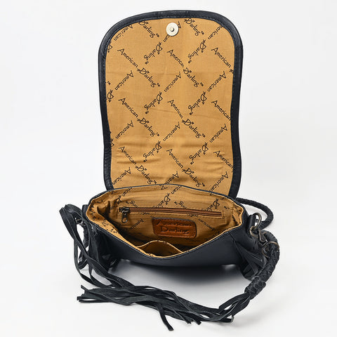American Darling Western Leather Crossbody Bag with Fringe & Hand Woven Saddle Blanket Panel