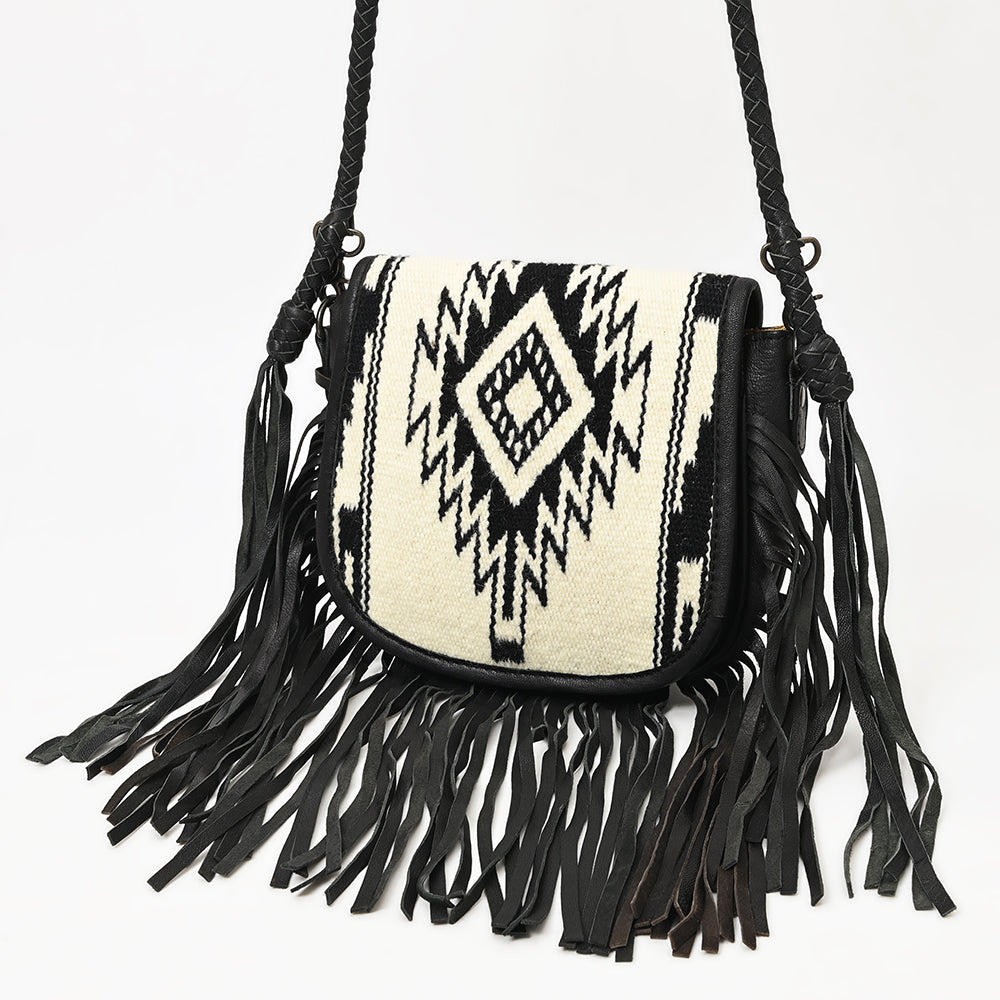 ADBG1392 Wool Saddle Blanket Crossbody Genuine Western Leather fringes Women Bag