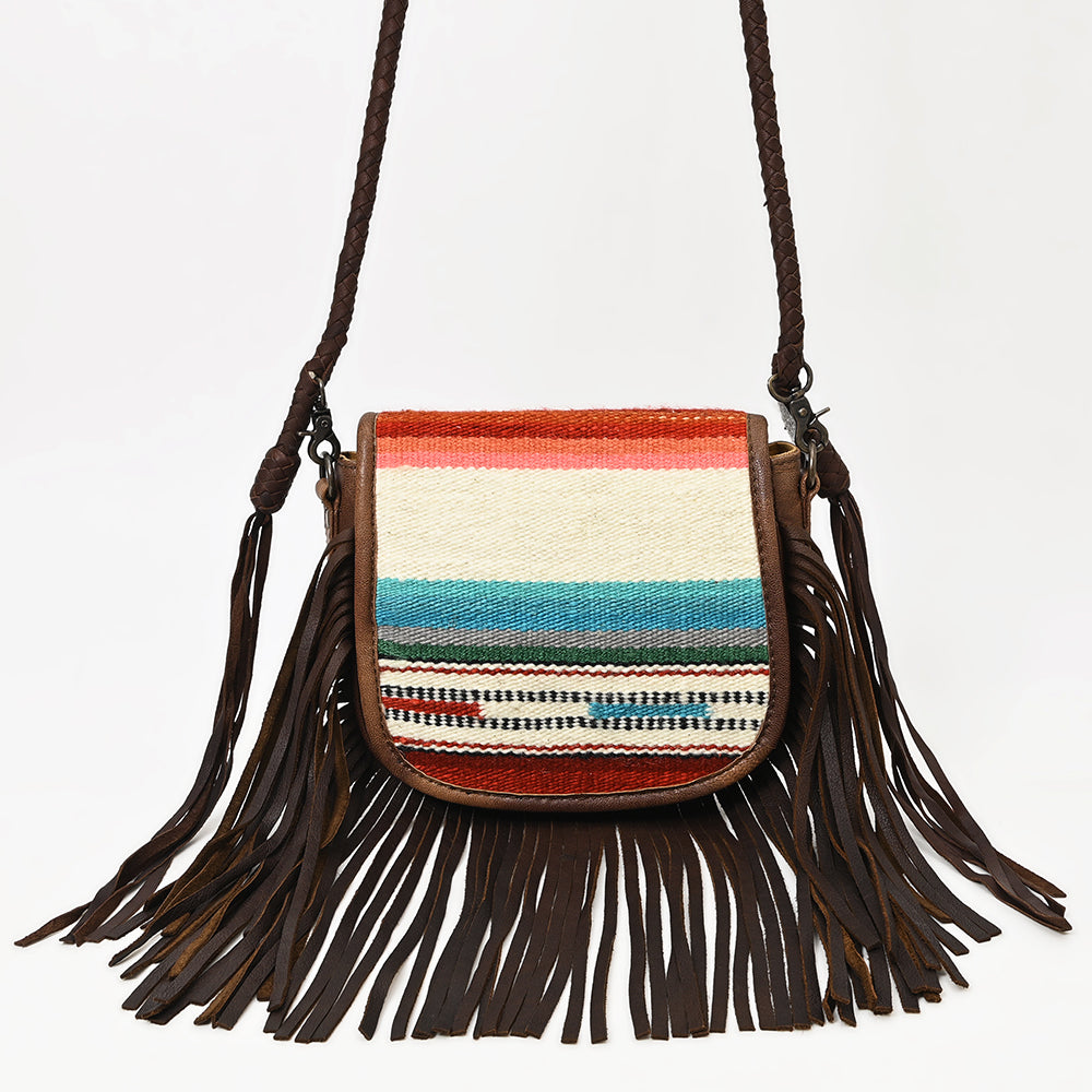 ADBG1392 Wool Saddle Blanket Crossbody Genuine Western Leather fringes Women Bag
