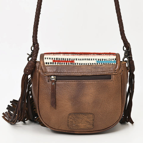 American Darling Western Leather Crossbody Bag with Fringe & Hand Woven Saddle Blanket Panel
