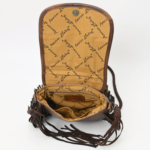 American Darling Western Leather Crossbody Bag with Fringe & Hand Woven Saddle Blanket Panel