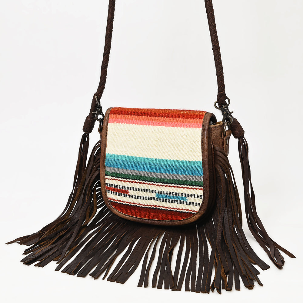ADBG1392 Wool Saddle Blanket Crossbody Genuine Western Leather fringes Women Bag