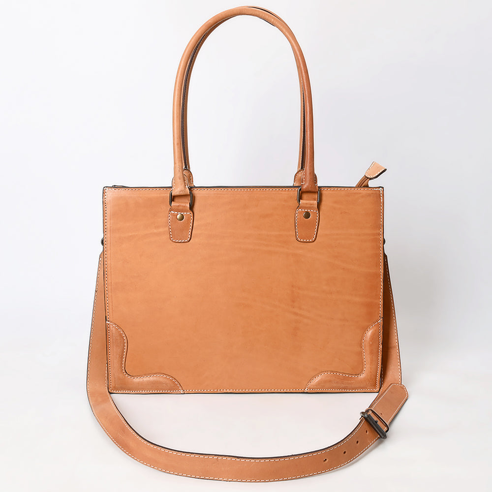 ADBG1394 Classic Tan Genuine Leather Tote Bag with Shoulder Strap - Western Minimalist