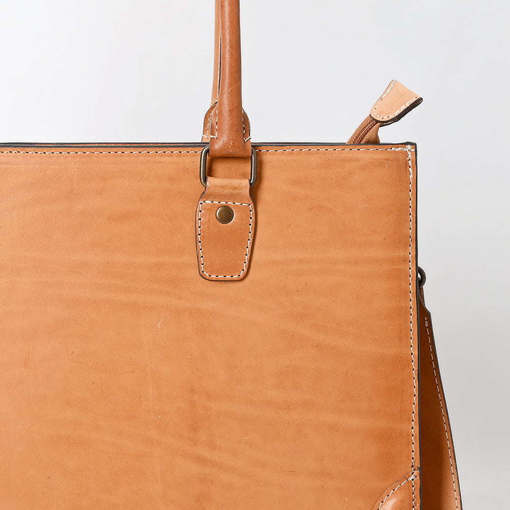 ADBG1394 Classic Tan Genuine Leather Tote Bag with Shoulder Strap - Western Minimalist