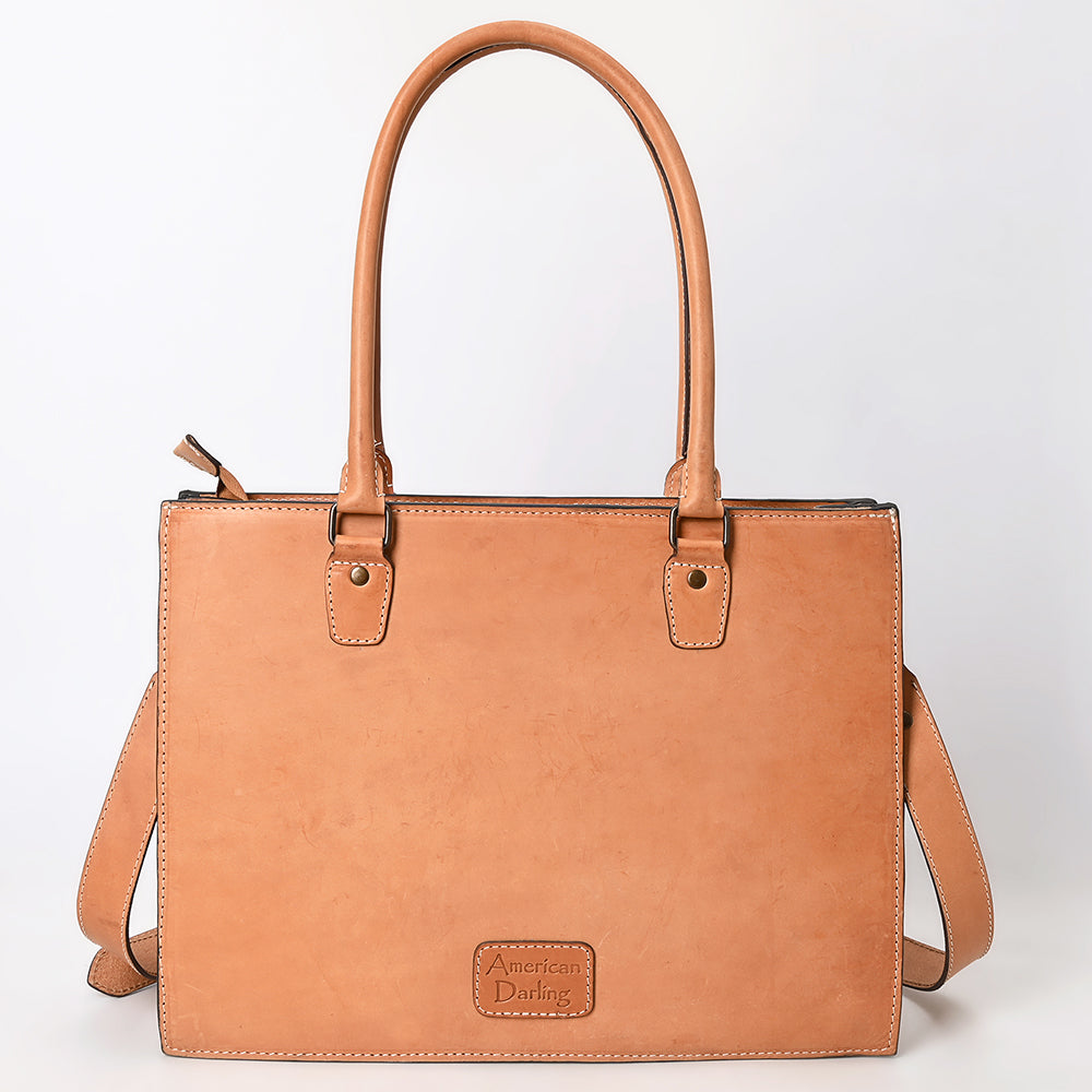 ADBG1394 Classic Tan Genuine Leather Tote Bag with Shoulder Strap - Western Minimalist