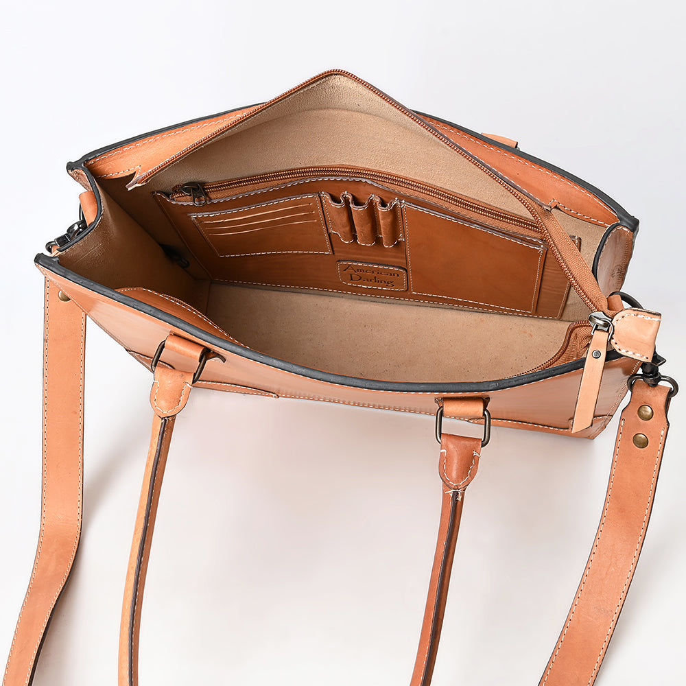 ADBG1394 Classic Tan Genuine Leather Tote Bag with Shoulder Strap - Western Minimalist