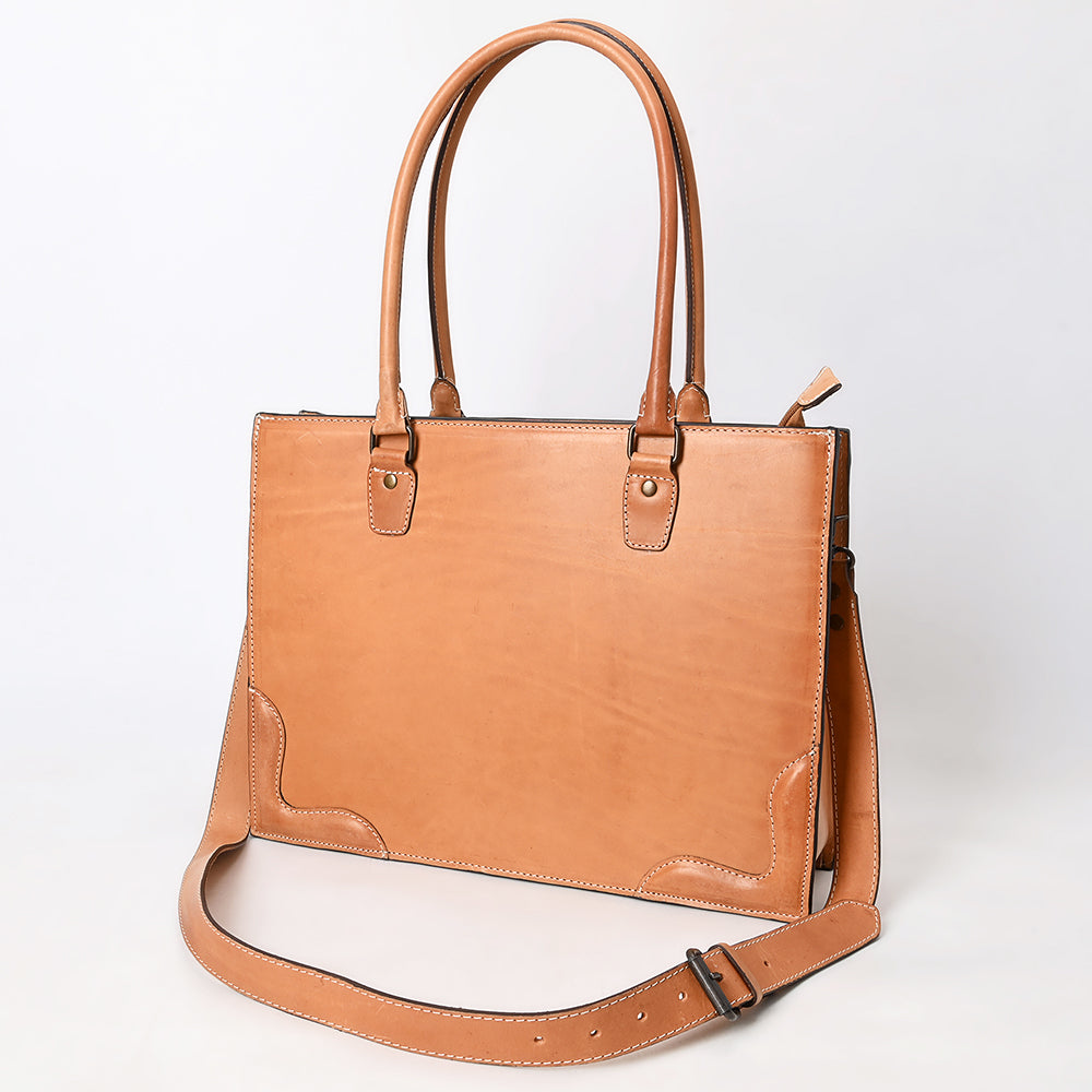 ADBG1394 Classic Tan Genuine Leather Tote Bag with Shoulder Strap - Western Minimalist