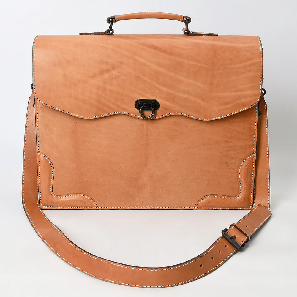ADBG1395 Classic Tan Leather Briefcase - Western Style Messenger Bag for Men & Women