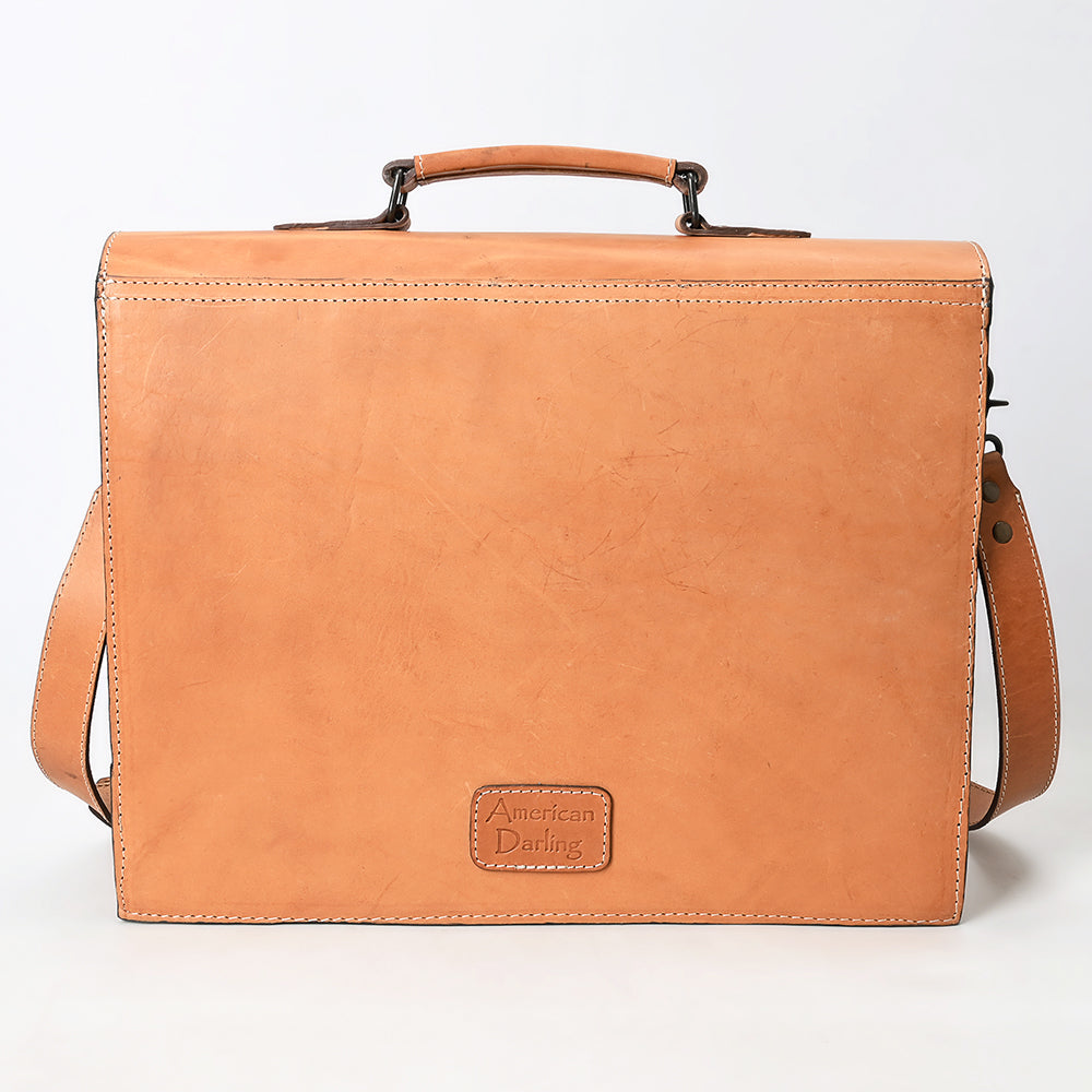ADBG1395 Classic Tan Leather Briefcase - Western Style Messenger Bag for Men & Women
