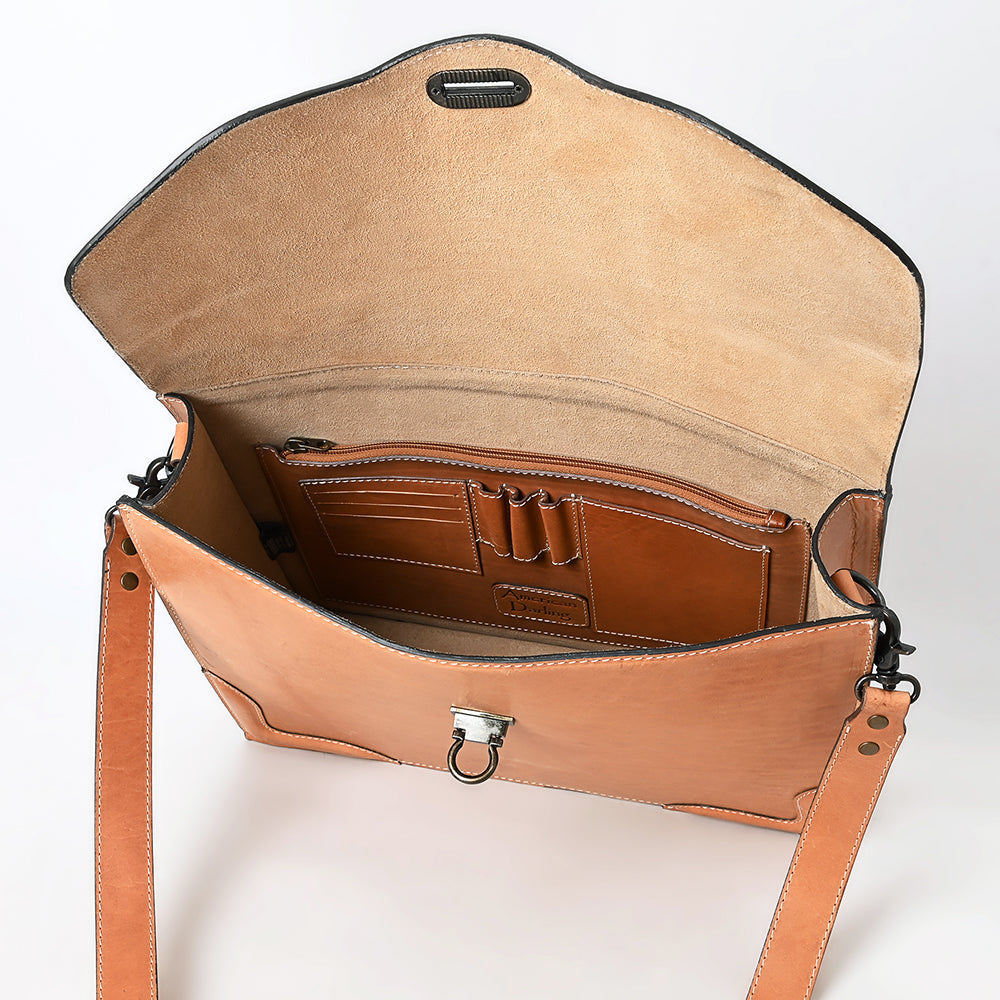 ADBG1395 Classic Tan Leather Briefcase - Western Style Messenger Bag for Men & Women