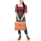 LC-ADBG1395 Classic Tan Leather Briefcase - Western Style Messenger Bag for Men & Women