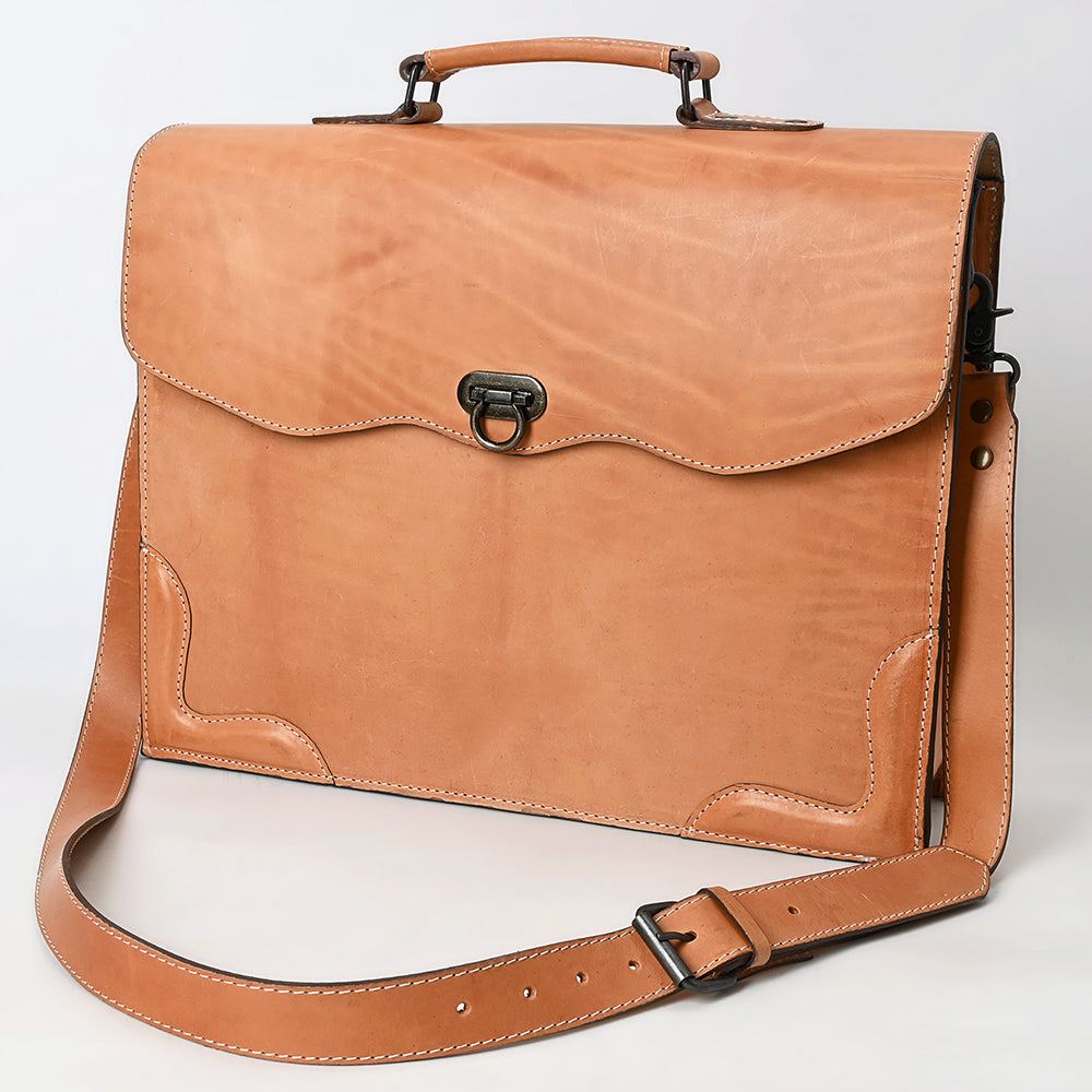 ADBG1395 Classic Tan Leather Briefcase - Western Style Messenger Bag for Men & Women