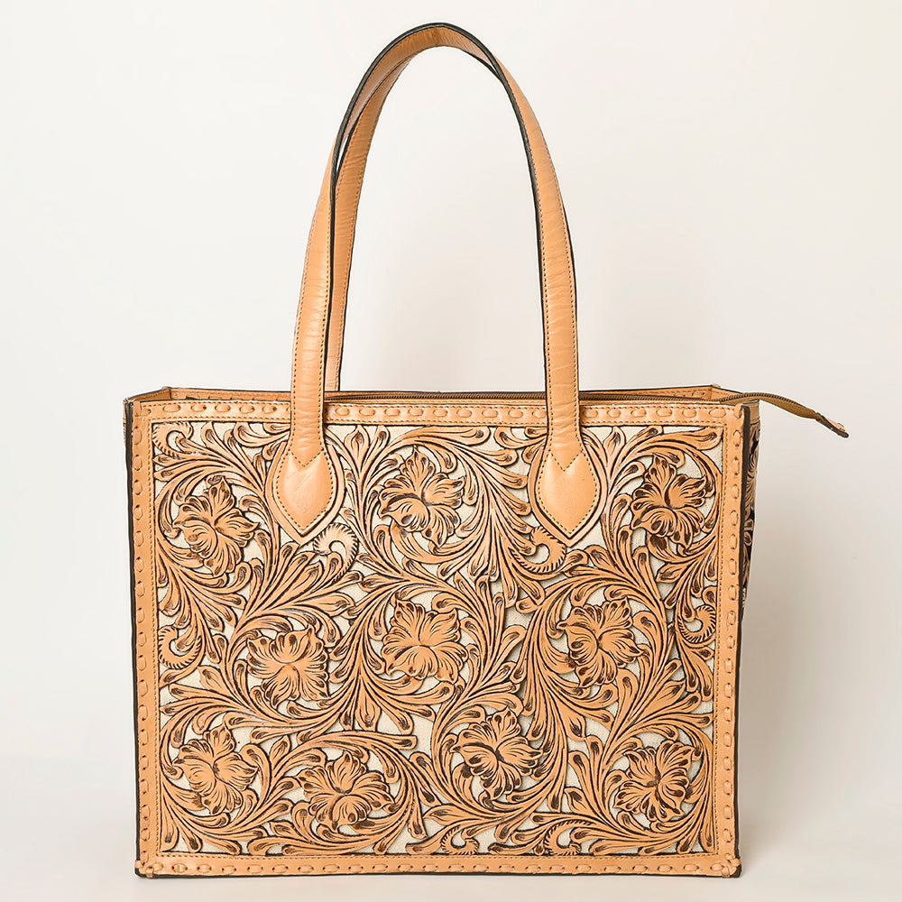 ADBGZ787 Large Hand-Tooled Leather Tote Bag - Full Floral Western Design