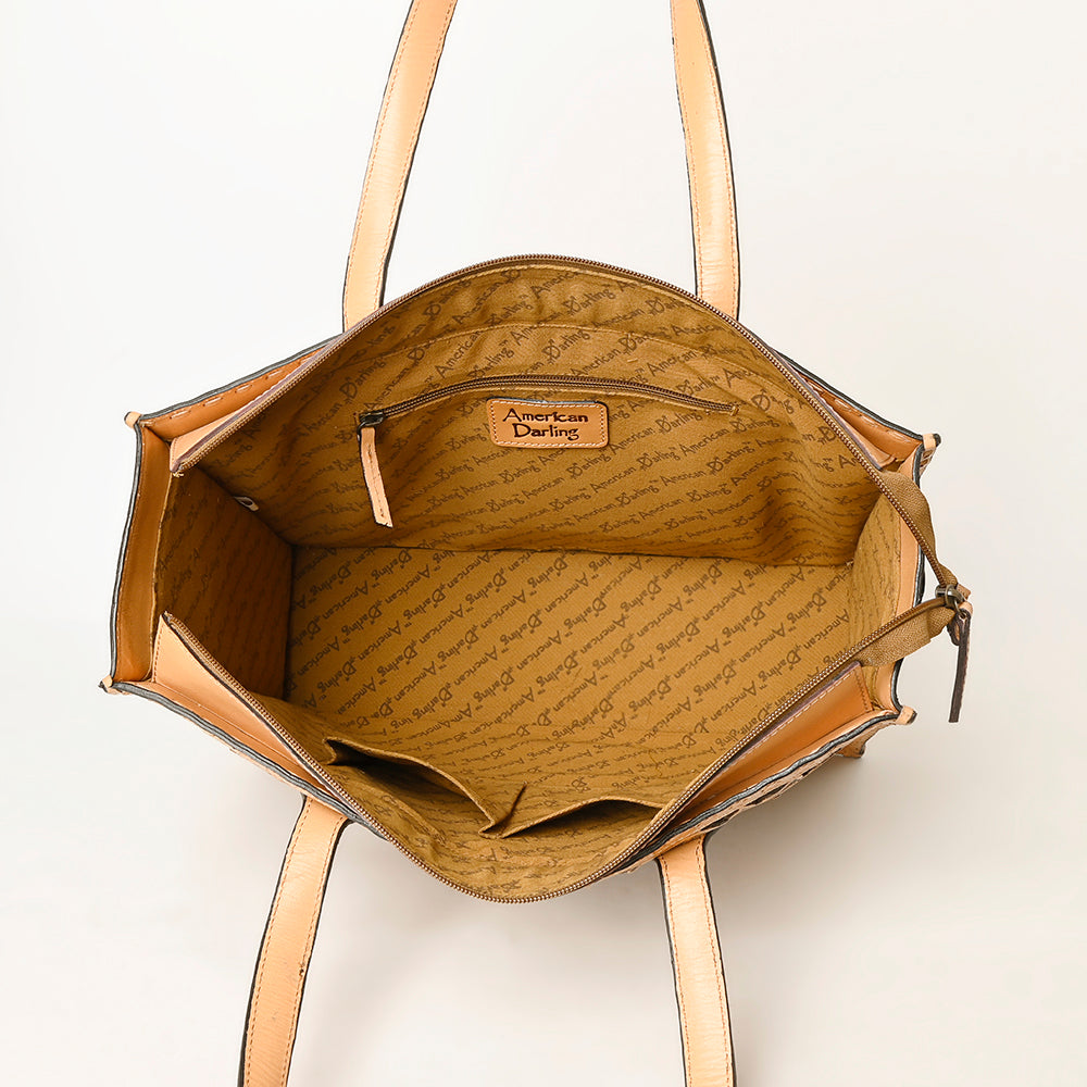 ADBGZ787 Large Hand-Tooled Leather Tote Bag - Full Floral Western Design