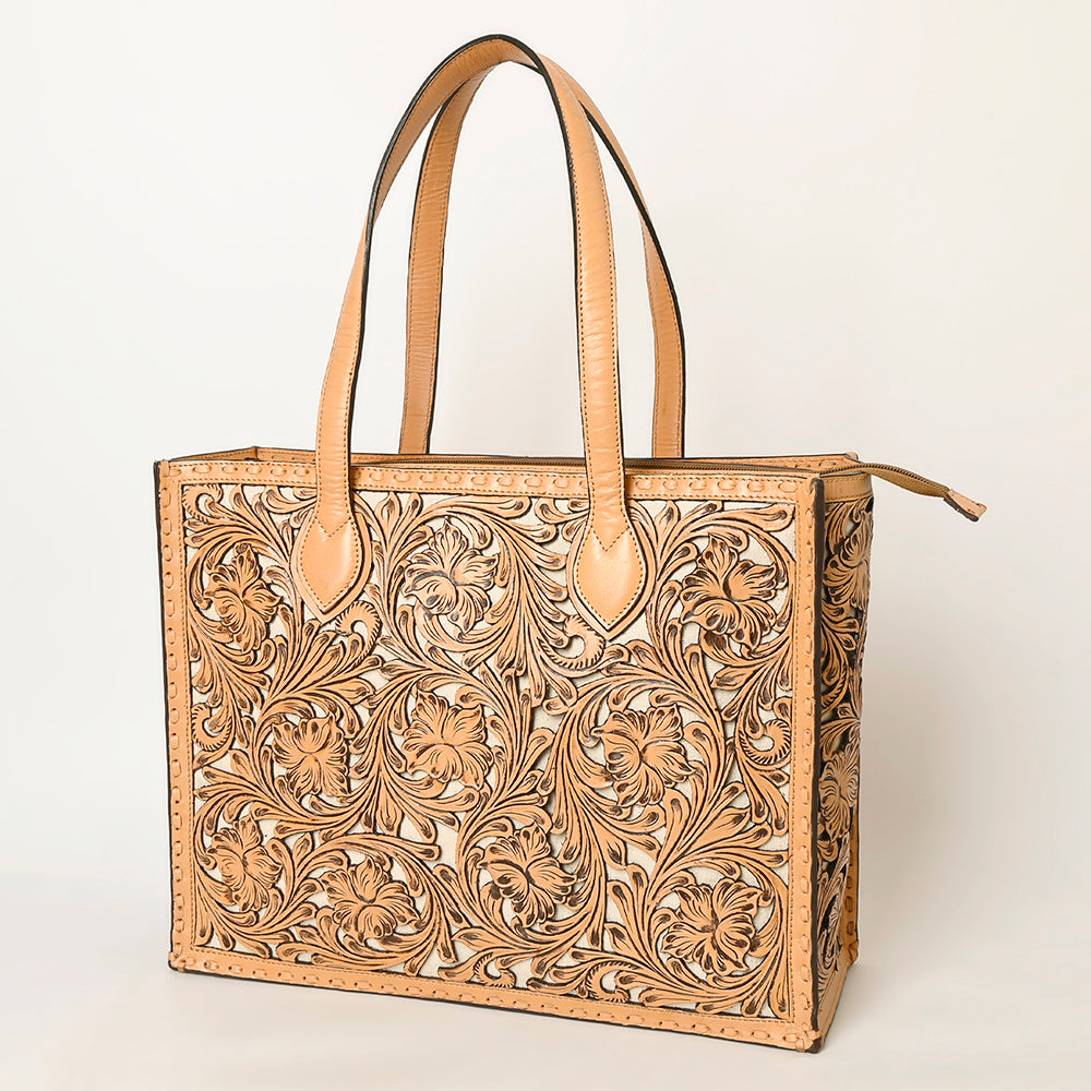 ADBGZ787 Large Hand-Tooled Leather Tote Bag - Full Floral Western Design
