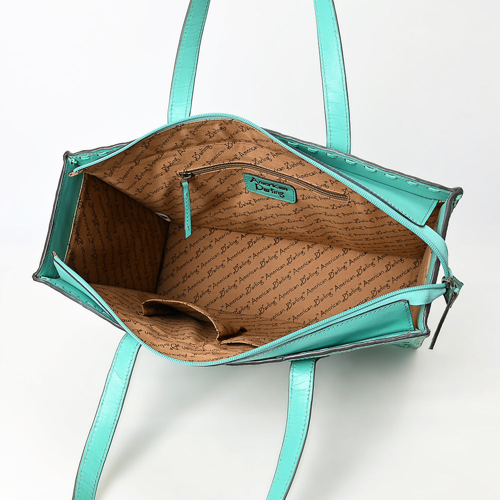 ADBGZ787 Large Hand-Tooled Leather Tote Bag - Full Floral Western Design