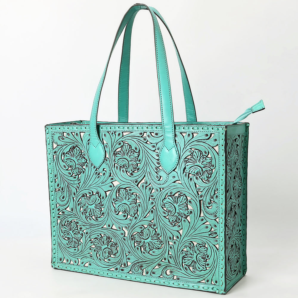ADBGZ787 Large Hand-Tooled Leather Tote Bag - Full Floral Western Design