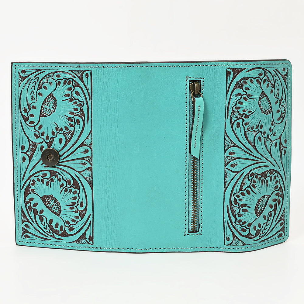 ADBGZ788 Hand-Tooled Leather Long Wallet - Western Floral Design