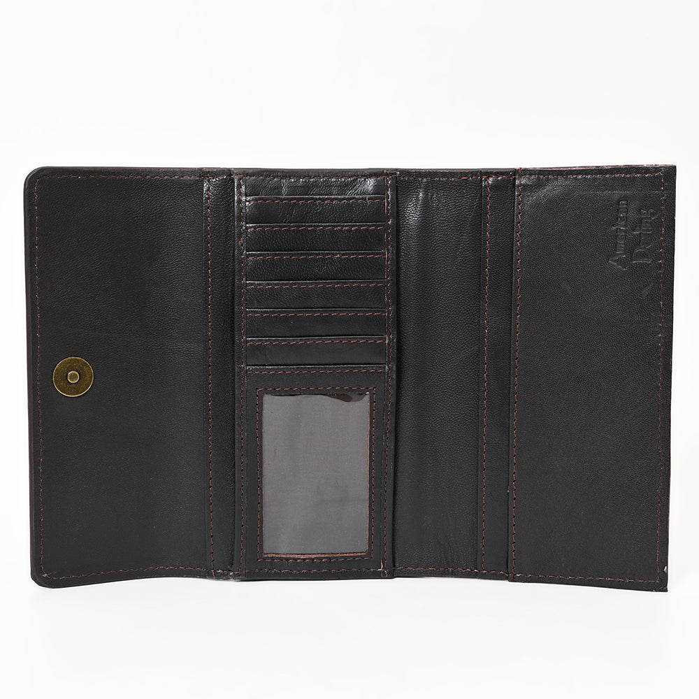 ADBGZ788 Hand-Tooled Leather Long Wallet - Western Floral Design