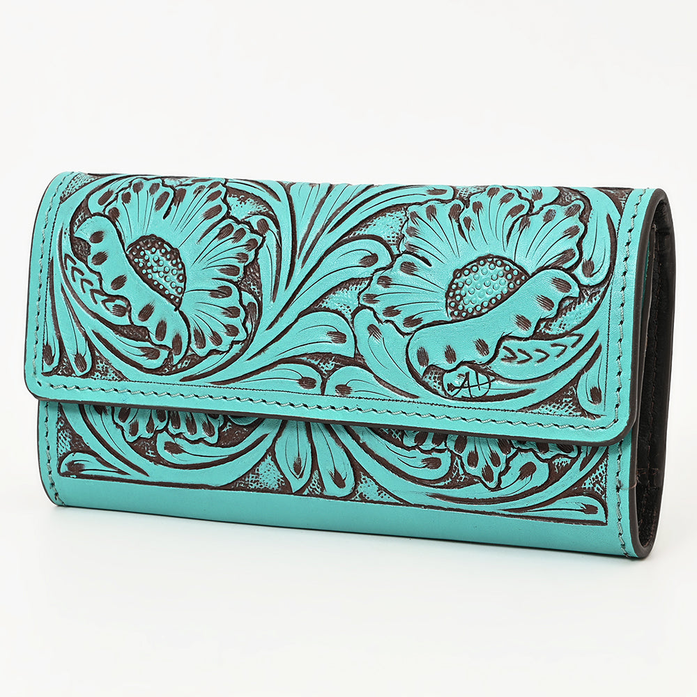 ADBGZ788 Hand-Tooled Leather Long Wallet - Western Floral Design