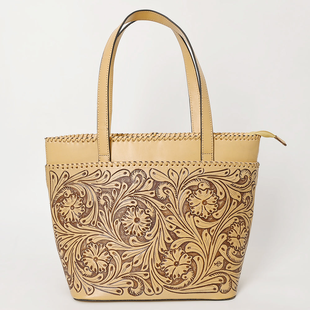 ADBGZ789 Hand-Tooled Leather Tote Bag - Western Floral Design
