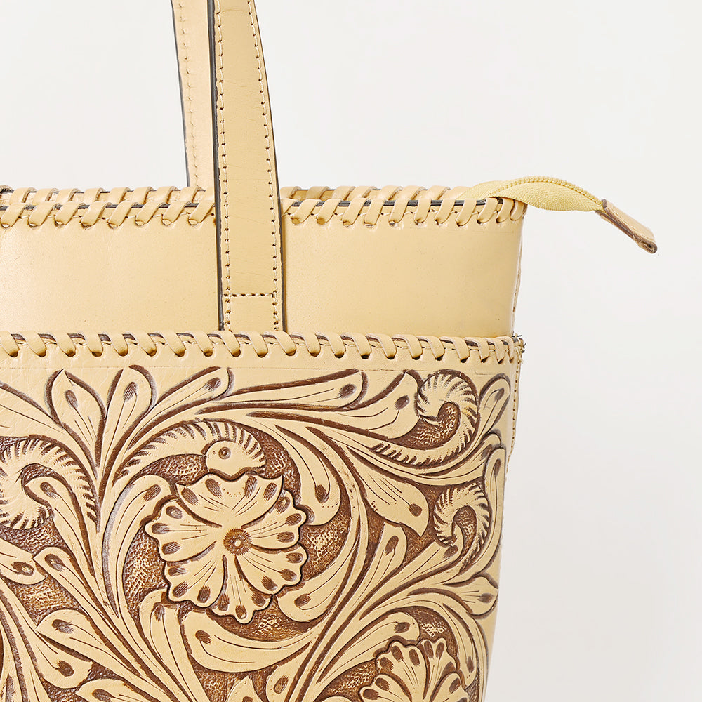 ADBGZ789 Hand-Tooled Leather Tote Bag - Western Floral Design