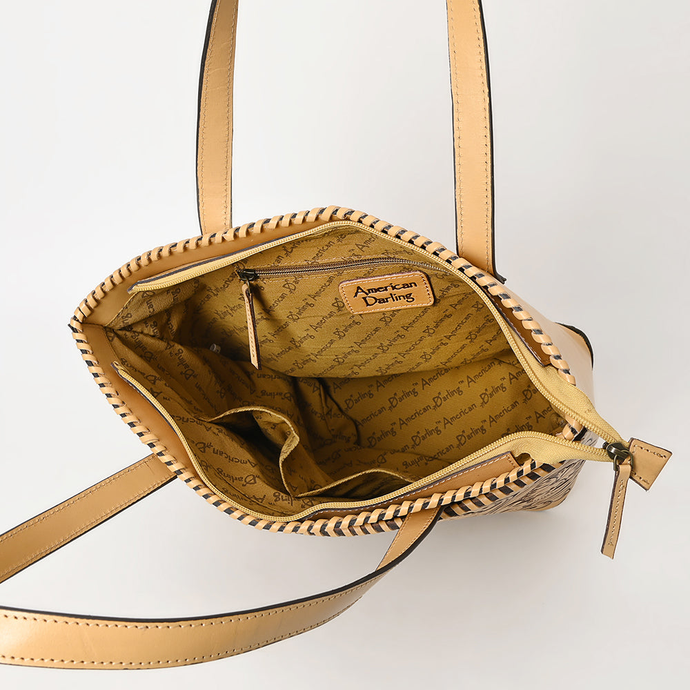 ADBGZ789 Hand-Tooled Leather Tote Bag - Western Floral Design