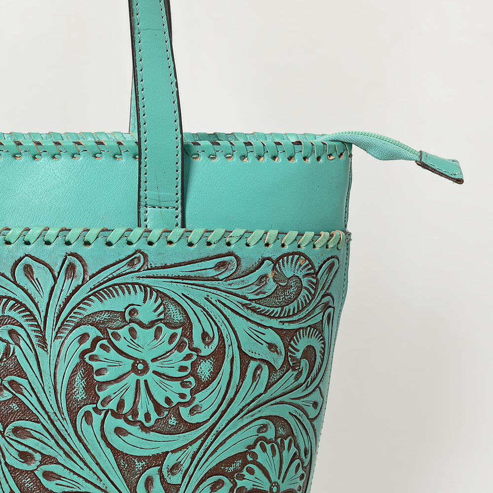 ADBGZ789 Hand-Tooled Leather Tote Bag - Western Floral Design