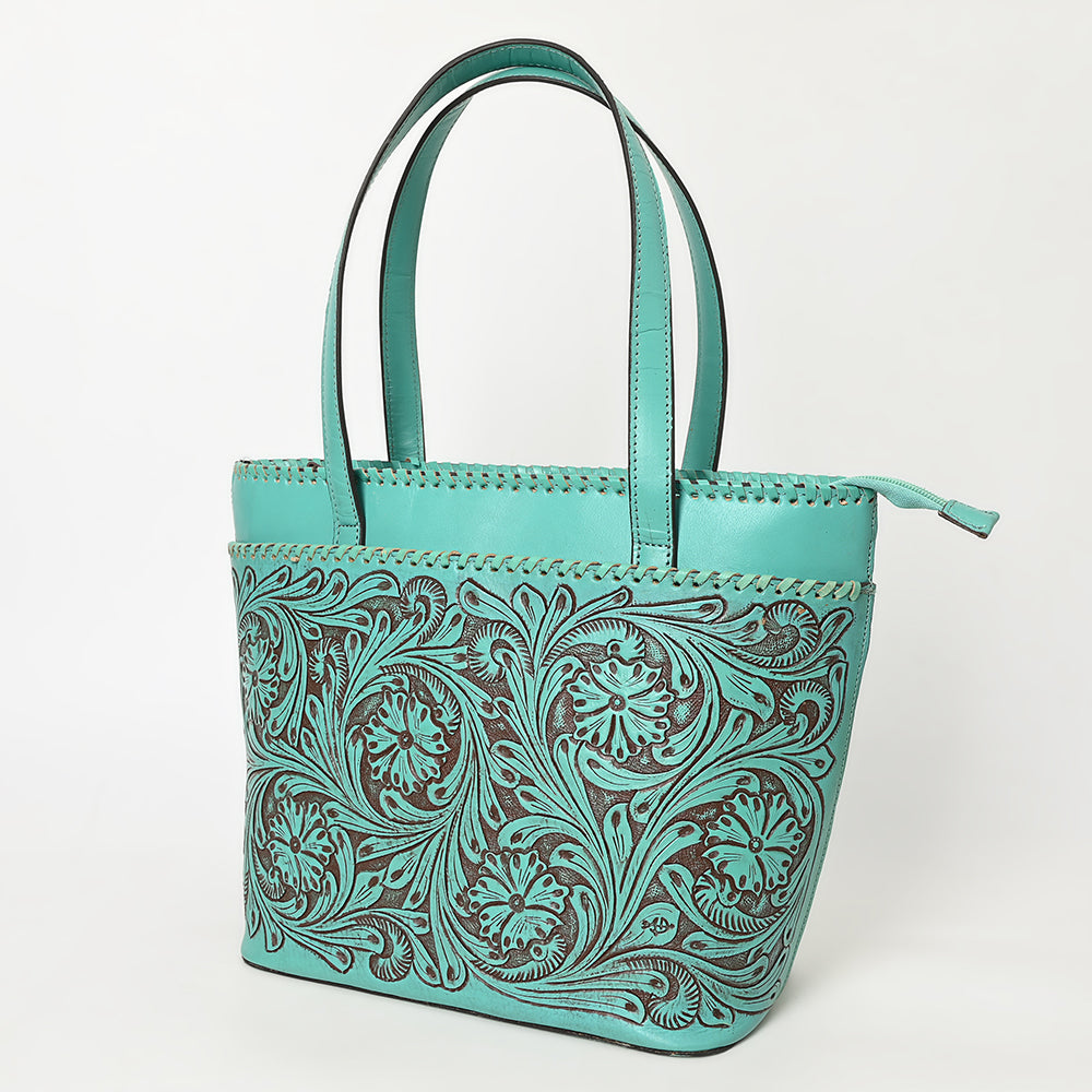 ADBGZ789 Hand-Tooled Leather Tote Bag - Western Floral Design