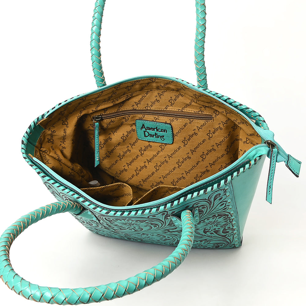 ADBGZ794 Hand-Tooled Leather Western Tote with Braided Handles - American Darling
