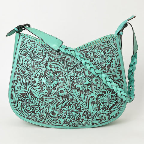 LC-ADBGZ795 Hand-Tooled Western Leather Hobo Bag - Floral Carving with Braided Strap