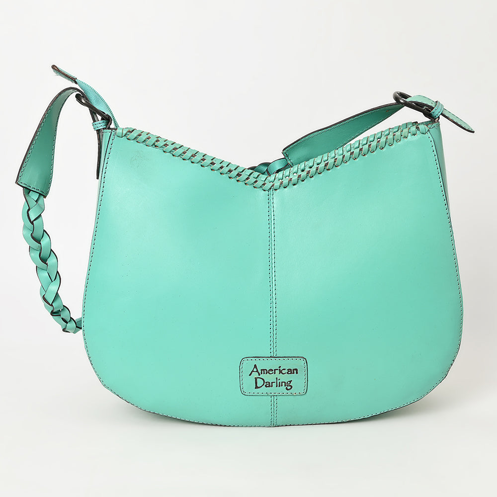 LC-ADBGZ795 Hand-Tooled Western Leather Hobo Bag - Floral Carving with Braided Strap