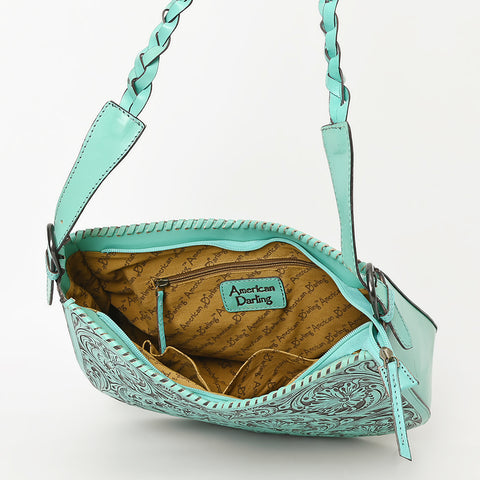 LC-ADBGZ795 Hand-Tooled Western Leather Hobo Bag - Floral Carving with Braided Strap