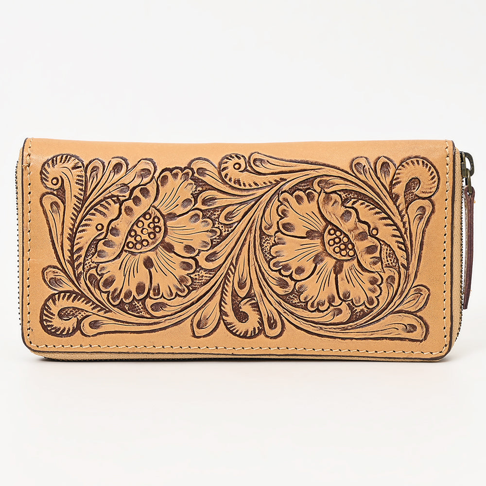 ADBGZ798 Hand-Tooled Genuine Leather Western Organiser - Floral Carving