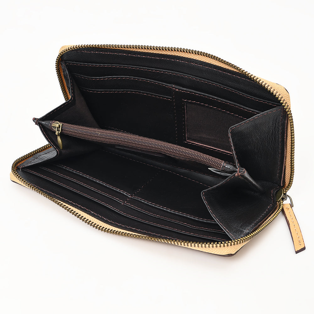 ADBGZ798 Hand-Tooled Genuine Leather Western Organiser - Floral Carving